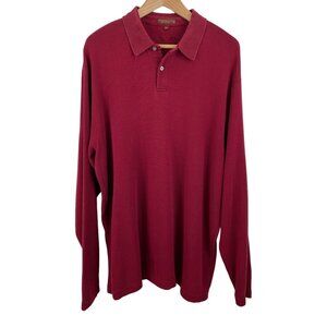 Tasso Elba Mens Size XL Silk Blend Burgundy Long Sleeve Polo Shirt